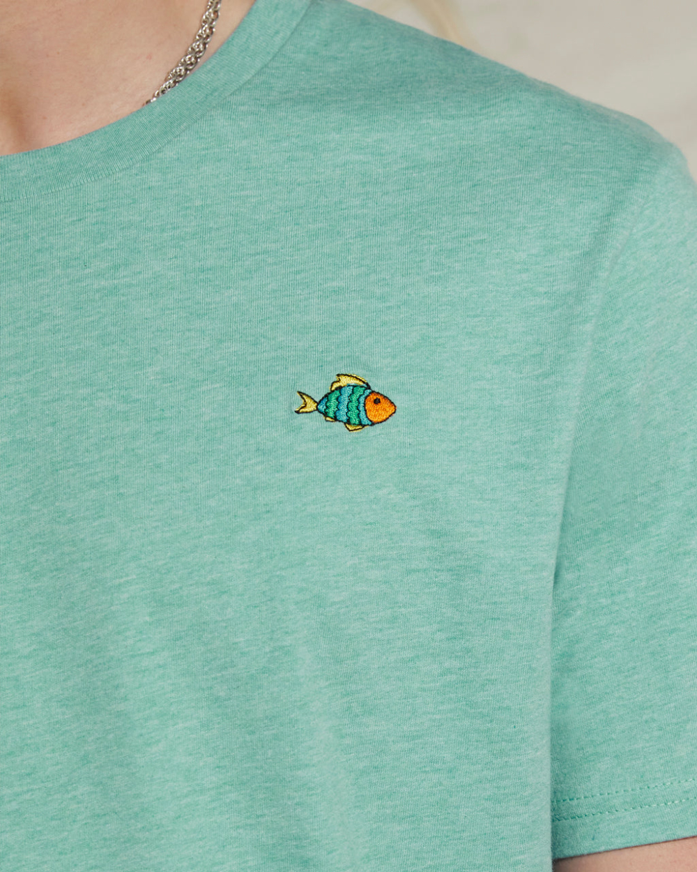 Fish Embroidered T-Shirt Heather Green
